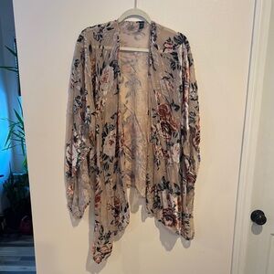 Cream and Pink Open-Front Cardigan